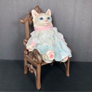 Small White Ceramic Anthropomorphic CAT Cloth Body Dress & Pataloons Cottagecore